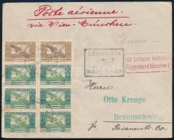 1924. dec. 9 Madonna és Ikarusz bélyegekkel bérmentesített légi levél Budapest-München légi irányító bélyegzéssel Braunschweigbe / Airmail cover to Braunschweig