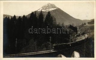 Mariazellerbahn bei Gösing, railway line, railway bridge, viaduct, locomotive, train. Foto-Anstalt J. Kuss 1926.