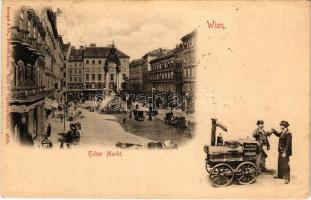 1902 Wien, Vienna, Bécs; Hoher Markt / market, sausage vendor (EK)