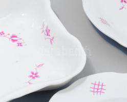Zsolnay étkészlet részlet, ritka mintával. 4 tálaló tál, sótartó, tányérok. Kézzel festett, jelzett,...