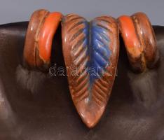 3 darabos iparművész kerámia asztali készlet. Gyümölcsös tál, kosár, doboz d: 34 cm, 23x28 cm, 8x10 ...