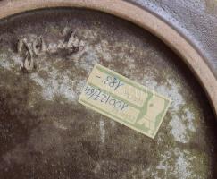 Janáky Viktor (1933 -1999): mázas kerámia fali dísz. Kézzel festett, hólyagos mázzal. jelzett, hibát...