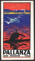 cca 1930 Pallanza, Lago Maggiore, képekkel és térképpel illusztrált kihajtható reklám prospektus, olasz, német, angol és francia nyelven, szakadással /