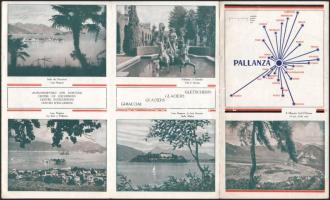cca 1930 Pallanza, Lago Maggiore, képekkel és térképpel illusztrált kihajtható reklám prospektus, ol...