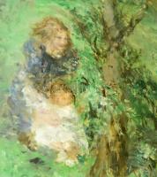 Náray Aurél (1883-1948): Bujócska (játszó gyerekek). Olaj, vászon. Jelezve balra fent. Hátoldalán Sz...