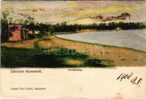 1908 Balatonkenese, Kenese; Fürdőtelep, Balaton-part. Pósa Endre kiadása (szakadás / tear)