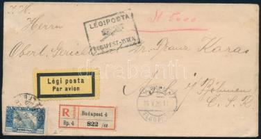 1926. máj. 25 Ikarusz bélyegekkel bérmentesített ajánlott légi levél Budapest- Wien légi irányító bélyegzéssel Aschba / Csehszlovákia / Registered airmail cover to Asch