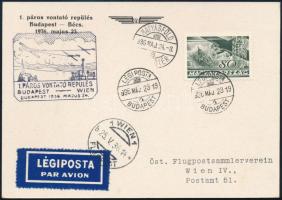 1936 Első páros vontató repülés képeslap Bécsbe / Special airmail card to Vienna