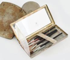 Antik tükrös pudrié + cigarettatárca + zsebóratok hátlap