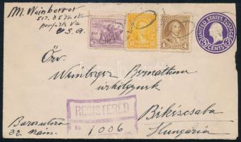 1933 Díjkiegészített díjjegyes boríték ajánlott levélként Békéscsabára / PS-cover with additional franking as registerd cover to Hungary