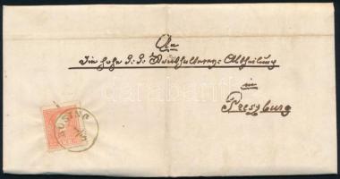 1860 5kr II. tipus levélen / on cover (zöldes)kék / blue "BÖSING" - Preszburg