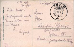 1917 Tövis, Teius; Oroszlán szálloda. Vasúti levelezőlapárusítás 3990. / street view, hotel (EK)