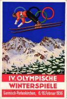 1936 Garmisch-Partenkirchen IV. Olympische Winterspiele / 1936. évi téli olimpiai játékok / Winter Olympics in Garmisch-Partenkirchen advertisement card, winter sport, ski jump + So. Stpl s: Schroffner