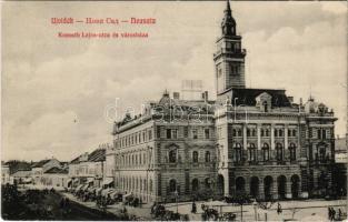 1909 Újvidék, Novi Sad; Kossuth Lajos utca, városháza, piac. Klein Vilmos bazár kiadása / street, town hall, market