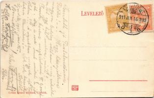 1911 Újvidék, Novi Sad; Ferenc József tér, Szentháromság szobor, Takarékpénztár, Első Magyar Biztosí...