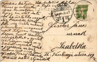 1908 Újvidék, Novi Sad; Mayer nagy szálloda, takarékpénztár, Schwechati sörcsarnok, Koch János és Ma...