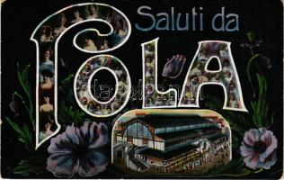 1918 Pola, Markthalle / Vásárcsarnok / Market hall. Art Nouveau montage + "K. k. Landst. Inf. Baon. Nr. 160. Technischer Zug" (EK)