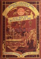 Julius Verne: Reise nach dem Mittelpunkt der Erde. [Utazás a Föld középpontja felé.] Bekannte und unbekannte Welten. Abenteuerliche Reisen von Julius Verne Band III. Wien - Pest - Leipzig, 1874., A. Hartleben,(Grimme & Trömel-ny.), 246 p. Német nyelven. Rendkívül gazdag fametszetű képanyaggal illusztrált. Kiadói dúsan aranyozott, festett, illusztrált egészvászon-kötés, márványozott lapélekkel, kopott, kissé foltos borítóval, az első fejezet (Erster Kapitel) előtt egy lap hiánnyal, de maga a szöveg teljes (illusztráció?, üres lap?), egy lapon javítással, magángyűjteményi bélyegzéssel. Ritka!