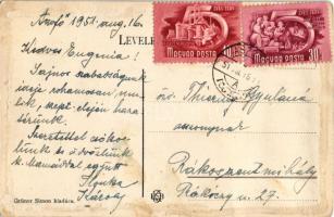 Tihany, apátsági templom, ökrös szekér. Grüner Simon kiadása (ragasztónyom / glue marks)