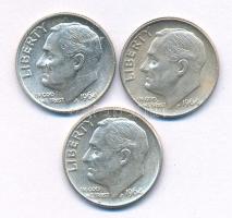 Amerikai Egyesült Államok 1964. 10c Ag (3x) Roosevelt Dime T:UNC-AU patina United States of America 1964. 10 Cents Ag (3x) Roosevelt Dime C:UNC-AU patina Krause KM#195