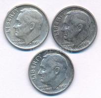 Amerikai Egyesült Államok 1963 10c Ag (3x) Roosevelt Dime T:XF patina United States of America 1963 10 Cents Ag (3x) Roosevelt Dime C:XF patina Krause KM#195