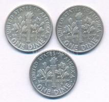 Amerikai Egyesült Államok 1963 10c Ag (3x) "Roosevelt Dime" T:XF patina United States of A...