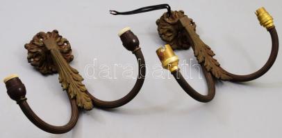 cca 1930, Bronz kétágú falikar pár, 22x18 cm