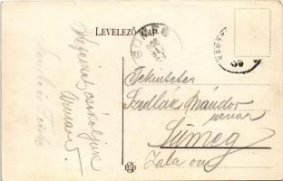 1908 Hévíz, Fürdő bejárata, Rákóczi és György ház. Szecessziós iniciálés montázs lótuszokkal, Art No...