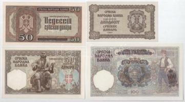 Szerbia / Német megszállás 1941. 20D + 50D + 100D + 500D + 1000D, felülbélyegzett 500D bankjegy + 19...
