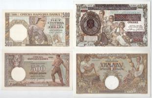 Szerbia / Német megszállás 1941. 20D + 50D + 100D + 500D + 1000D, felülbélyegzett 500D bankjegy + 19...