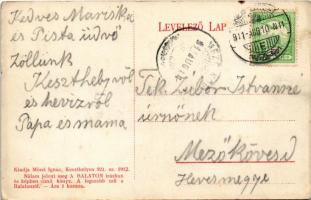1911 Keszthely, látkép a Balatonról, evezős csónakok. Mérei Ignác kiadása (EK)