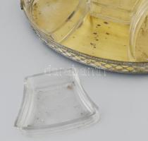 Szecessziós ezüstözött kosár kínáló, eredeti üveg betétekkel, 30x18 cm