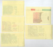 Horvátország 1993. 5K-1000K (9xklf) előlapi és hátlapi színpróbanyomatok, köztük több ívszéllel T:AU...