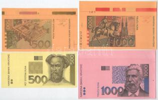 Horvátország 1993. 5K-1000K (9xklf) előlapi és hátlapi színpróbanyomatok, köztük több ívszéllel T:AU...