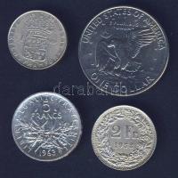 Kis tétel, benne Franciaország 1963. 5Fr Ag T:2 + Svájc 1958. 2Fr Ag T:2 + Svédország 1954. 1K Ag T:...