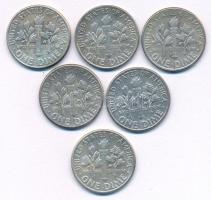 Amerikai Egyesült Államok 1956-1962. 10c Ag (6xklf) "Roosevelt Dime" T:AU-XF patina
Unite...