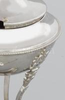 Ezüstözött kaviárkínáló, kanállal, m: 28 cm