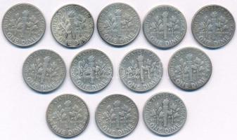 Amerikai Egyesült Államok 1946-1964. 10c Ag (12xklf) "Roosevelt Dime" T:XF-F patina
Unite...