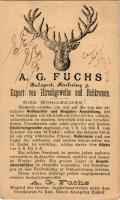 1889 (Vorläufer) A. G. Fuchs Export von Hirschgeweihe und Rehkronen. Budapest, Karlsring 9. / Magyar szarvasagancs kivitel üzletének reklámja / Hungarian export of deer antlers, advertisement (EK)