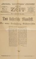 1918 I. Károly császár manifesztuma Ausztria államformájáról a Die Zeit c. lap címlapján.