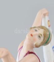 Art deco táncoslány, jelzett, restaurált, m: 11 cm