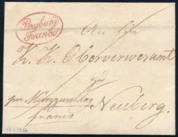 1836 Félportós levél / Unpaid cover piros / red Presburg Franco - Neuberg (ex Provera)