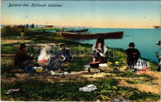 1912 Balaton, Halászok halsütése a parton (EK)