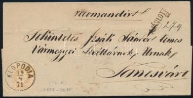 1871 15kr világosbarna festékhiányos nyomat ajánlott levélen. Látványos friss kiállítás darab! / 15kr light brown dry print on registered cover "KLOPODIA" - Temesvár