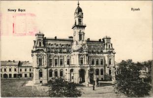 1915 Nowy Sacz, Neu Sandez, Újszandec; Rynek / main square, town hall + "K.u.K. Spitalszug No. XVI."