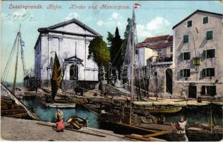 1909 Veli Losinj, Lussingrande; Hafen, Kirche und Municipium / port, church (EK)
