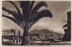 Napoli Municipal square with the Vesuvius and trams photo