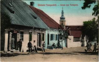 1910 Teregova, utca, templom, Sándor Bonna junior üzlete, posta és távirda. Bonna Sándor kiadása / street, church, shop, post and telegraph office