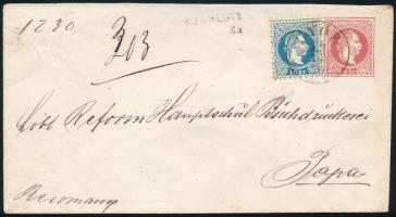 1870 5kr díjjegyes boríték 10kr kiegészítéssel ajánlott levélként. Látványos friss kiállítás darab! / Registered 5kr PS-cover with 10kr additional franking "GYŐR" - Pápa