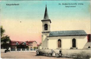 1916 Várgedefürdő, Kúpele Hodejov, Hodejov; Dr. Stojkovits kastély, Evangélikus templom. Schlesinger Dávid kiadása / castle, Lutheran church + "MISKOLCZ - FÜLEK 41. SZ." vasúti mozgóposta bélyegző (fl)